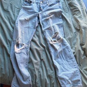 Levi's 501 Light Blue Ripped Boyfriend Jeans